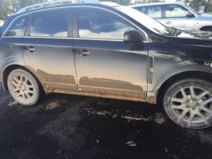 The Car needs a wash after taking some back roads and driving through a small flood