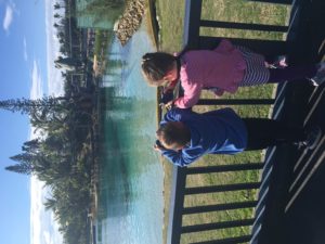 Abby and Aiden taking photos of Dolphins