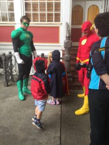 Abby and Aiden meeting the Green Lantern, Super Girl and the Flash