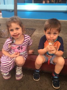 Abby and Aiden making a mess with Ice Cream