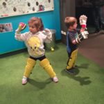 Abby and Aiden dressing up in Cricket gear at the Bradman Museum in Bowral