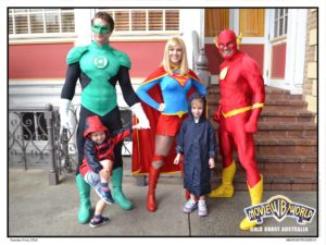 The Green Lantern, Super Girl, The Flash, Aiden and Abby